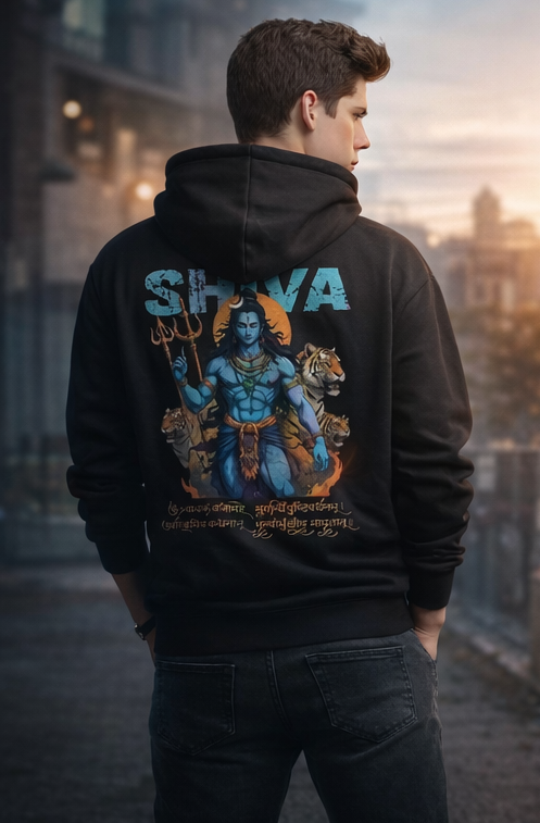 Shiva Graphic Printed Cotton Hoodie