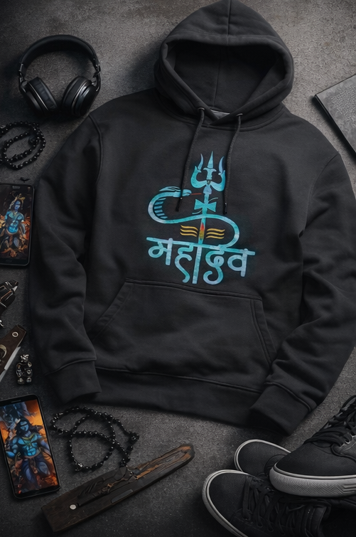 Shiva Graphic Printed Cotton Hoodie